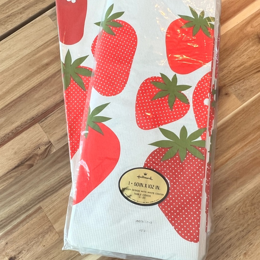 Vintage Hallmark Strawberry Paper Tablecloth Strawberry 60x102” Fruit